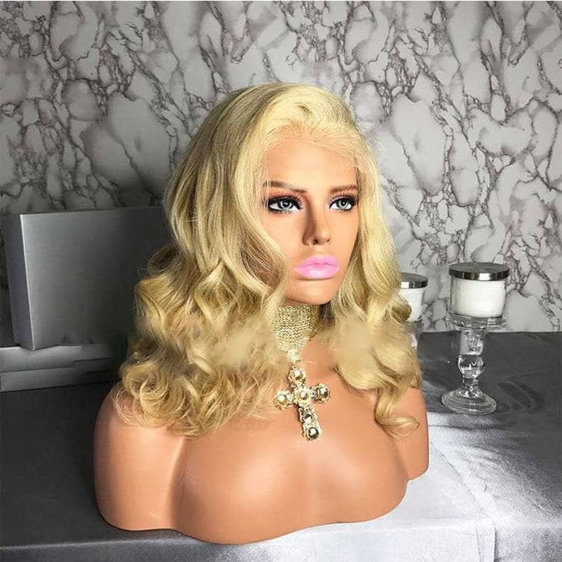 Human Hair/ Lace Front Wigs// Blonde//Long Hair// Straight// Curly// Brazilian Remy// Wig// Glueless Lacewig//Natural - As Pictured / 12 - Thumbnail 3