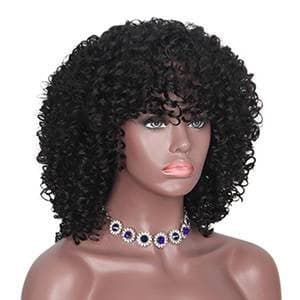 Black/ Kinky Curly Wig/Wi Exquisite Black Short Kinky Curly/ Synthetic Afro/ with Bangs for Black Women Heat Resistant Hair - Thumbnail 3
