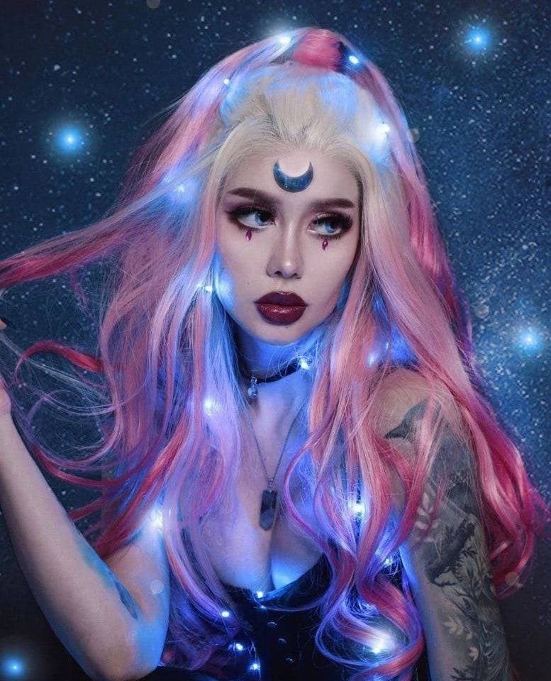 Blonde Pink Blue//Wavy// Lace Front Wig//Beautiful//Wig