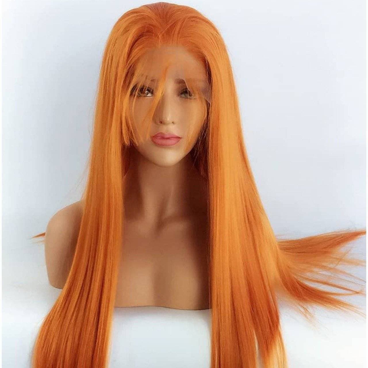 24" Autumn Twilight Long Straight Wavy Copper Red Lace Wig - Thumbnail 3