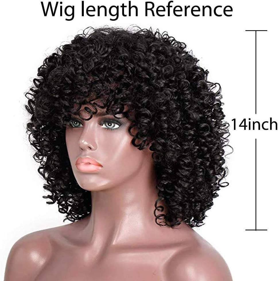 Black/ Kinky Curly Wig/Wi Exquisite Black Short Kinky Curly/ Synthetic Afro/ with Bangs for Black Women Heat Resistant Hair - Thumbnail 4