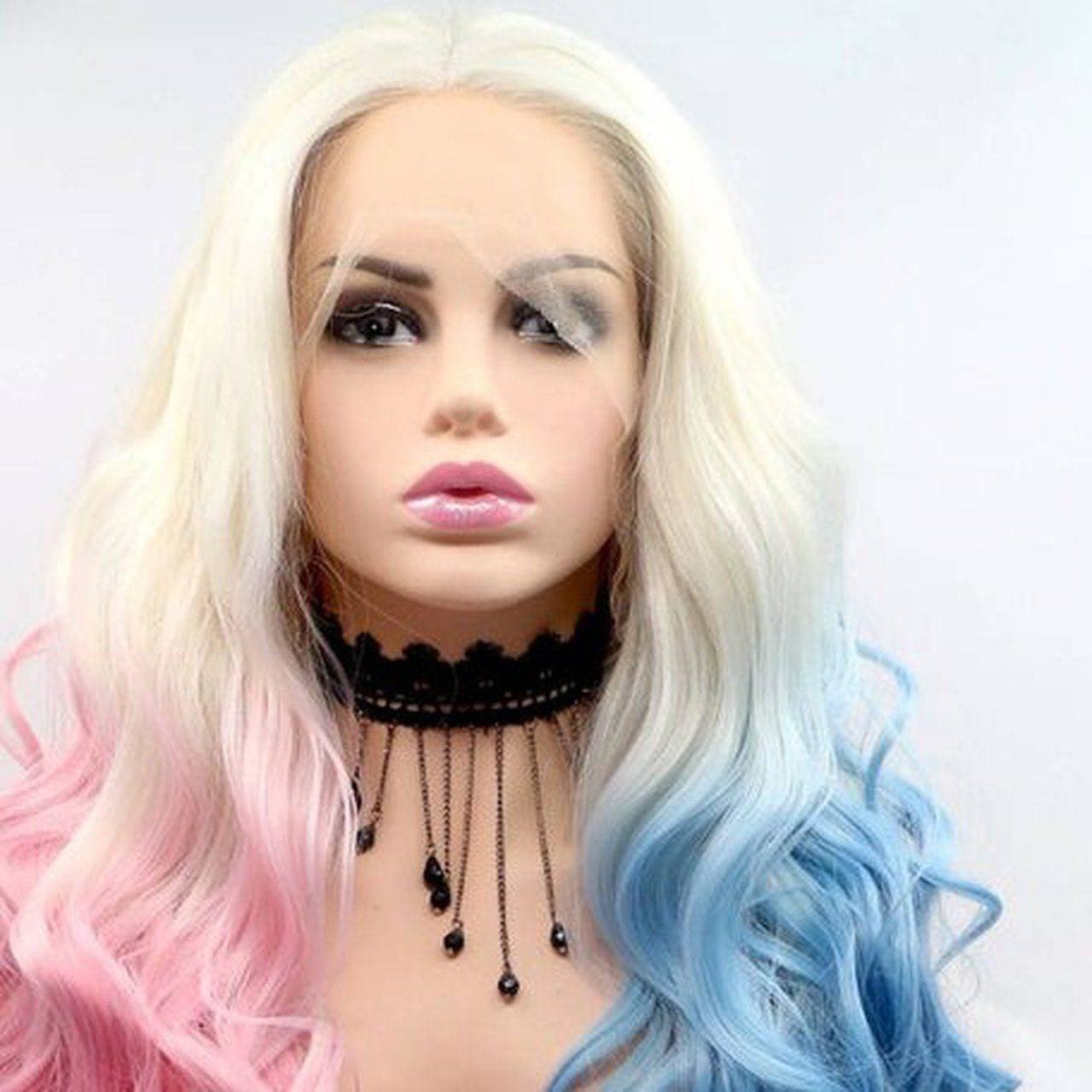 Blonde Pink Blue//Wavy// Lace Front Wig//Beautiful//Wig - Thumbnail 2