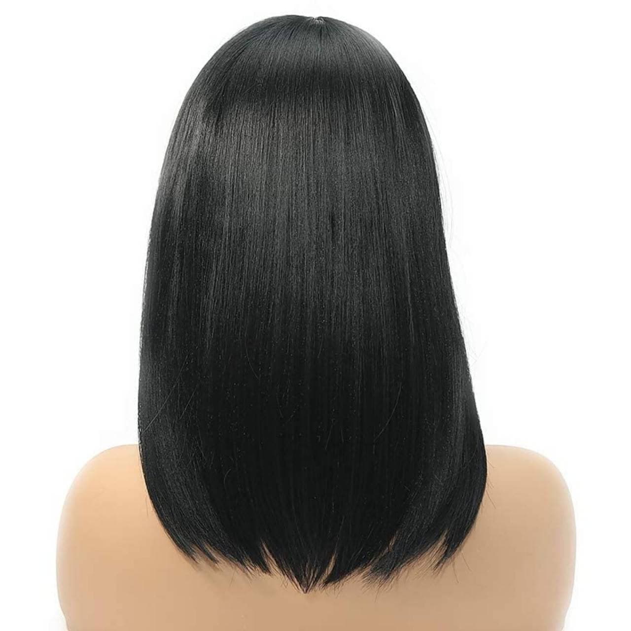 Black Straight Wig//Bangs//Silky//Full Heat Resistant// Synthetic Wig for Women//Black//Bob Wigs with Bangs//Cute//Light Yaki - As Pictured - Thumbnail 3