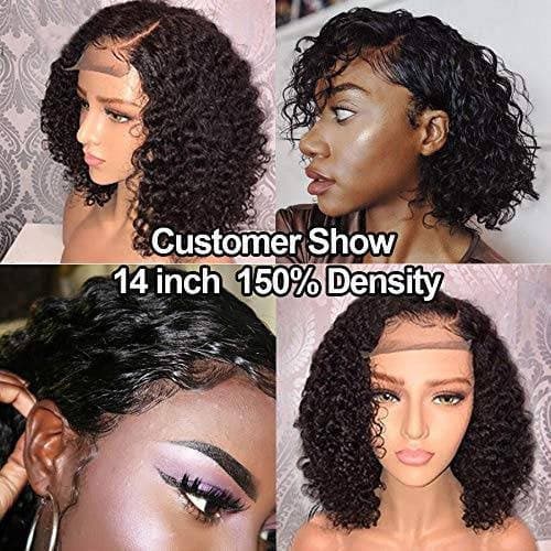 Black//Curly// Human Hair/ Lace Front Wigs// Beautiful// Curly// Brazilian Remy//Wig//Glueless// Lacewig//13x6//Natural - Black / 12-14 - Thumbnail 2