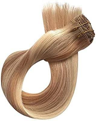 Clip in Human Hair Extensions 70g 7pcs Silky Straight Highlight Blonde Remy Human Hair Extension 15 Inch 27/613 Strawberry Blonde to Bleach - Thumbnail 2