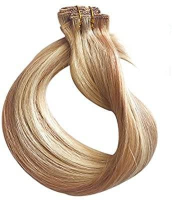 Clip in Human Hair Extensions 70g 7pcs Silky Straight Highlight Blonde Remy Human Hair Extension 15 Inch 27/613 Strawberry Blonde to Bleach - Thumbnail 3