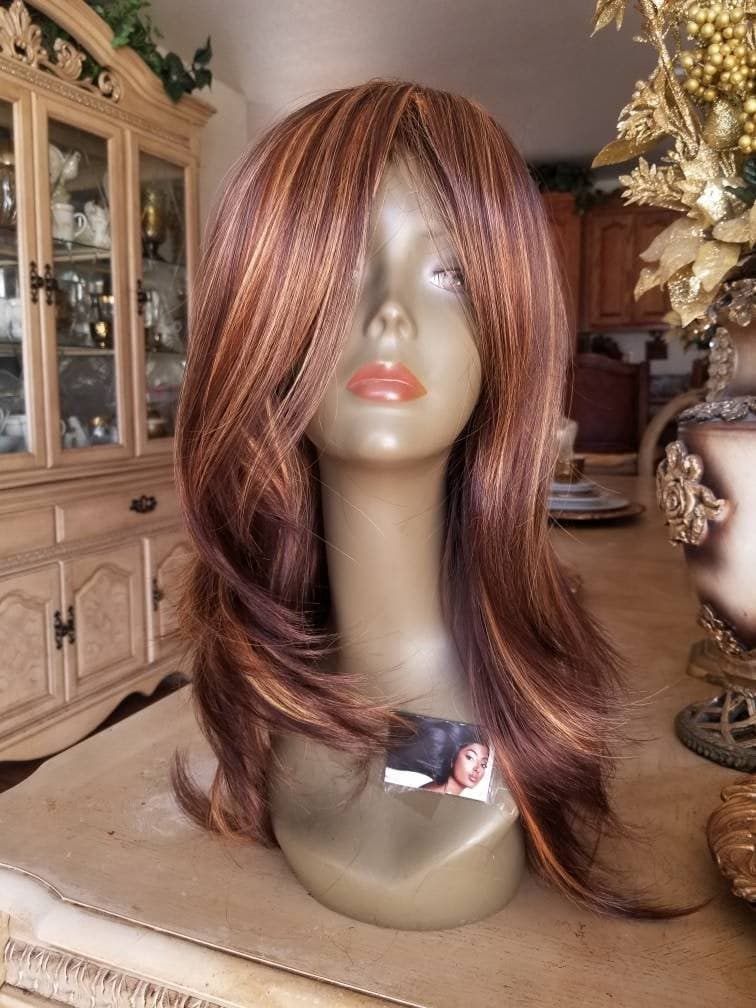 Brown Highlights// Beauty Wig//Straight Layered//Straight//Bangs - Thumbnail 4