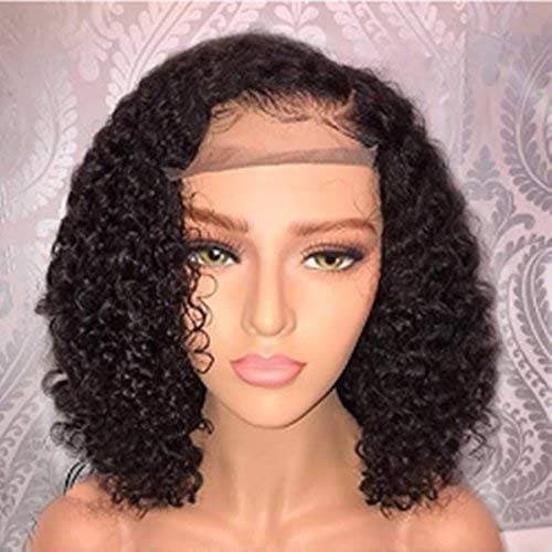 Black//Curly// Human Hair/ Lace Front Wigs// Beautiful// Curly// Brazilian Remy//Wig//Glueless// Lacewig//13x6//Natural - Black / 12-14