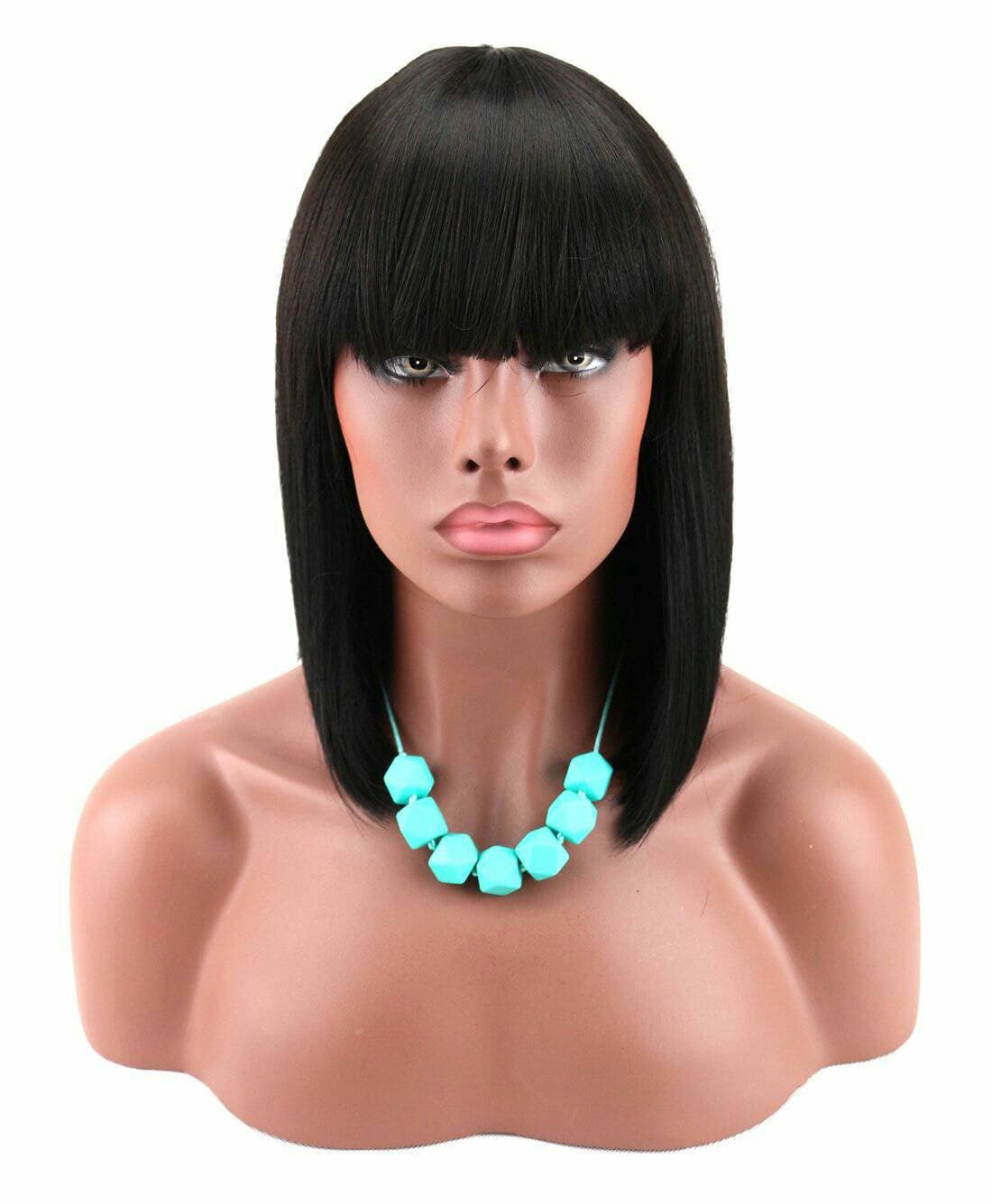Black// Beauty Wig//Yaki Straight//Bob//Bangs//Short Wig