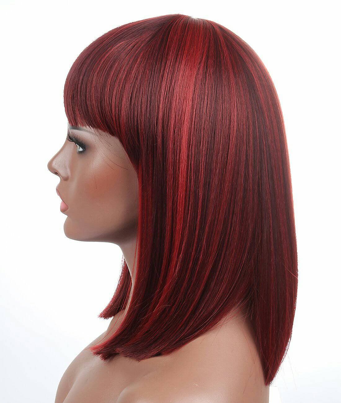 Dark Red// Beauty Wig//Yaki Straight//Bob//Bangs//Short Wig - Thumbnail 5