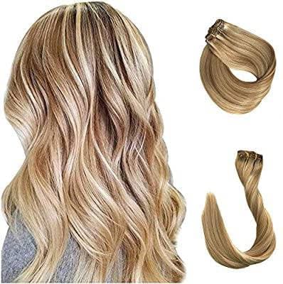 Clip in Human Hair Extensions 70g 7pcs Silky Straight Highlight Blonde Remy Human Hair Extension 15 Inch 27/613 Strawberry Blonde to Bleach - Thumbnail 5