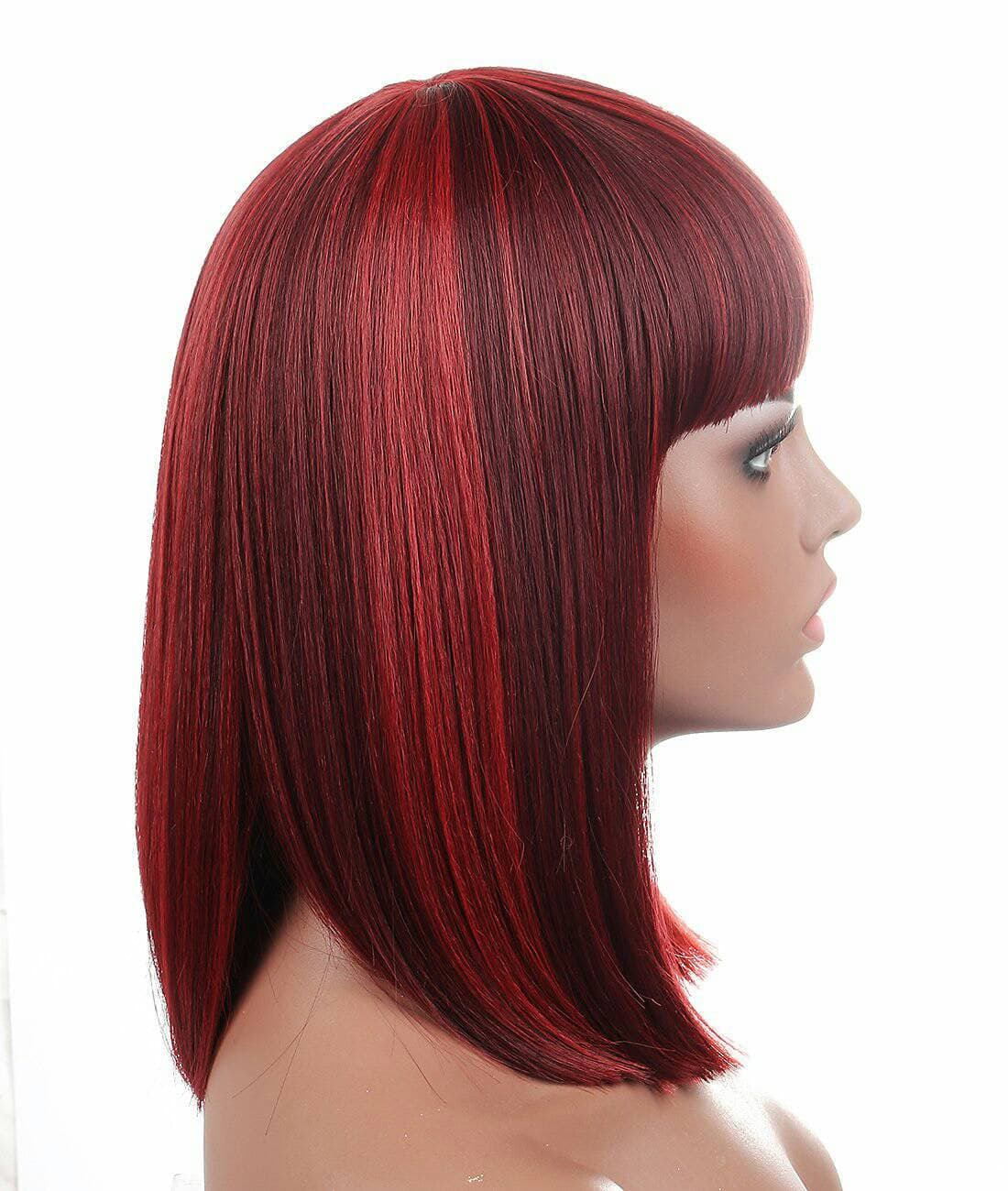 Dark Red// Beauty Wig//Yaki Straight//Bob//Bangs//Short Wig - Thumbnail 4