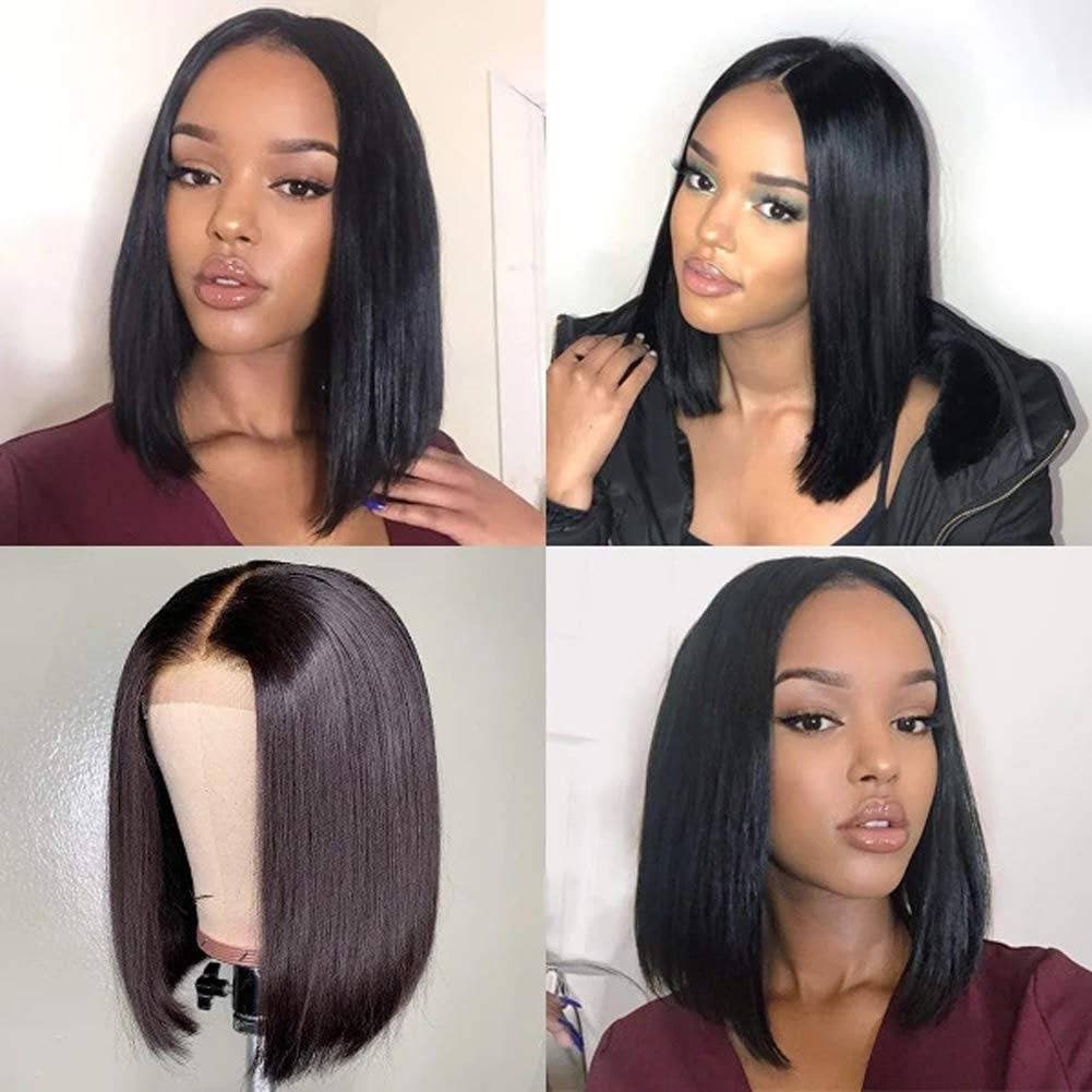Human Hair Wig//Pre Plucked Hairline// Brazilian//Straight Lace Front Wig//Bob//Short 8-10 inches. - Black - Thumbnail 2