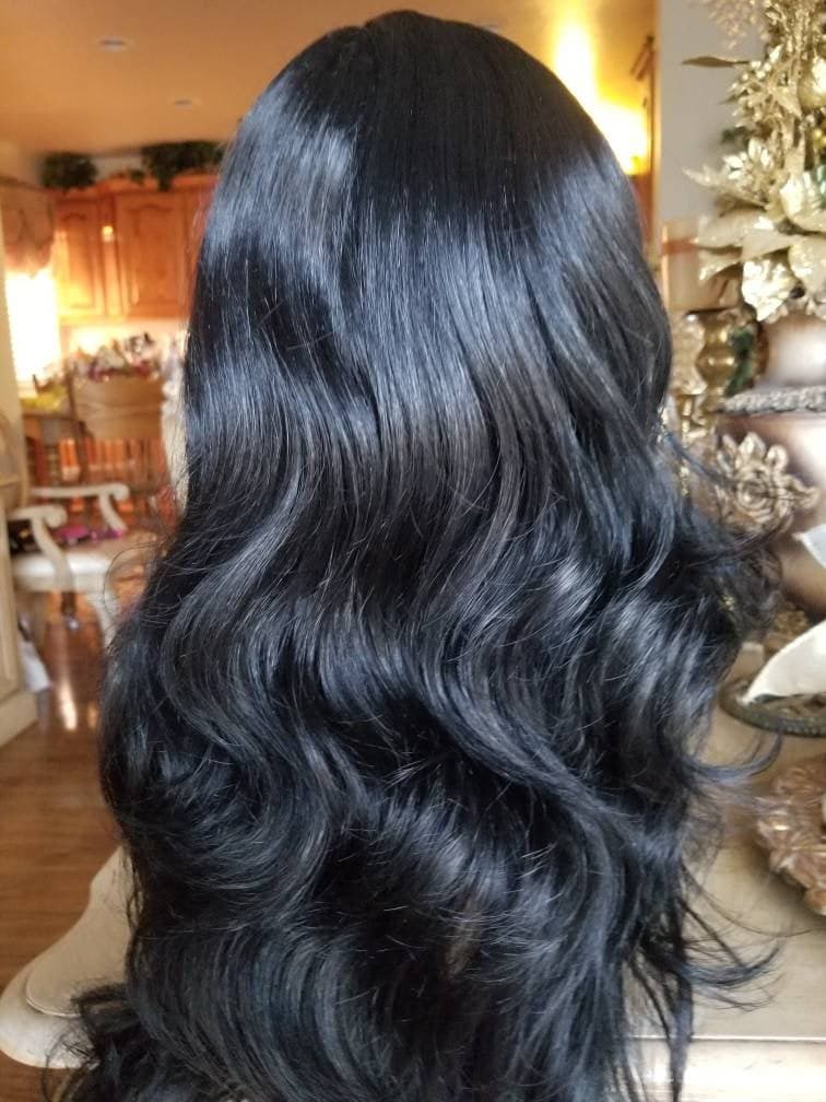 Black// Straight//Bodywave// Wig//Synthetic//Beautiful/Wavy - Black - Thumbnail 5