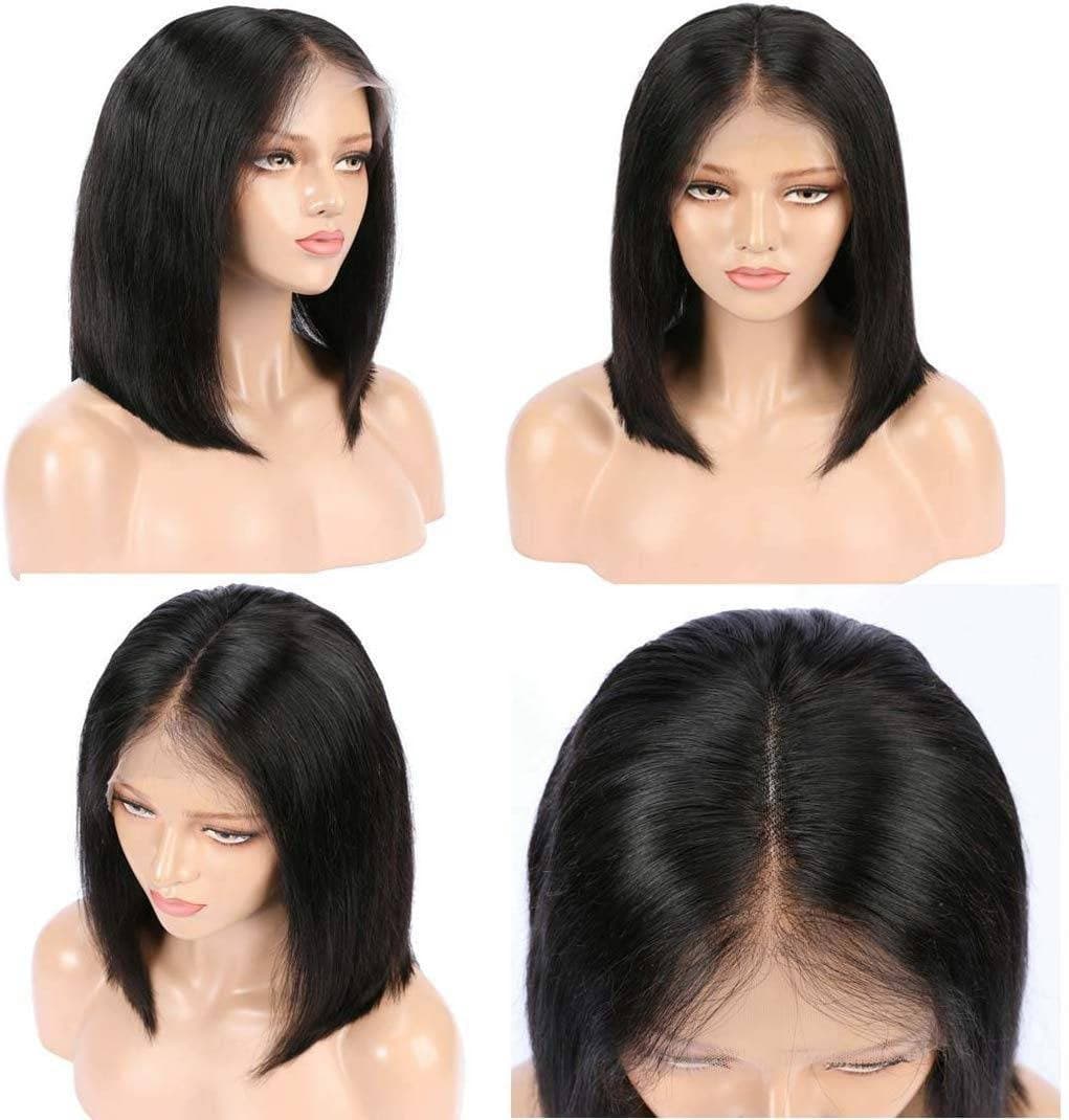 Human Hair Wig//Pre Plucked Hairline// Brazilian//Straight Lace Front Wig//Bob//Short 8-10 inches. - Black - Thumbnail 4