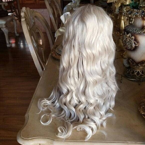 White Blonde//Icy// Lace Front Wig//Goddess//Wig//Ready to Ship//NWT//Human Hair//Synthetic Wig//Natural// Wavy//Stunning Wig//Beautiful// - White Blonde - Thumbnail 4