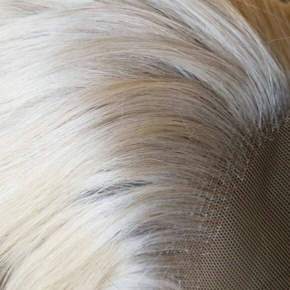 White Blonde//Icy// Lace Front Wig//Goddess//Wig//Ready to Ship//NWT//Human Hair//Synthetic Wig//Natural// Wavy//Stunning Wig//Beautiful// - White Blonde - Thumbnail 5