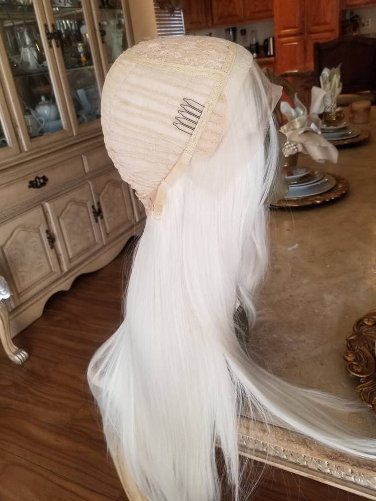 White Platinum Blonde Lace Front Wig - White Blonde - Thumbnail 9