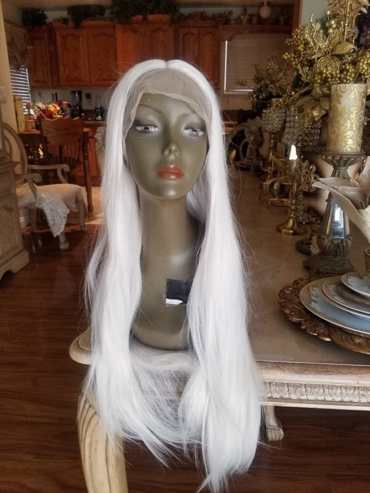 White Platinum Blonde Lace Front Wig - White Blonde - Thumbnail 3
