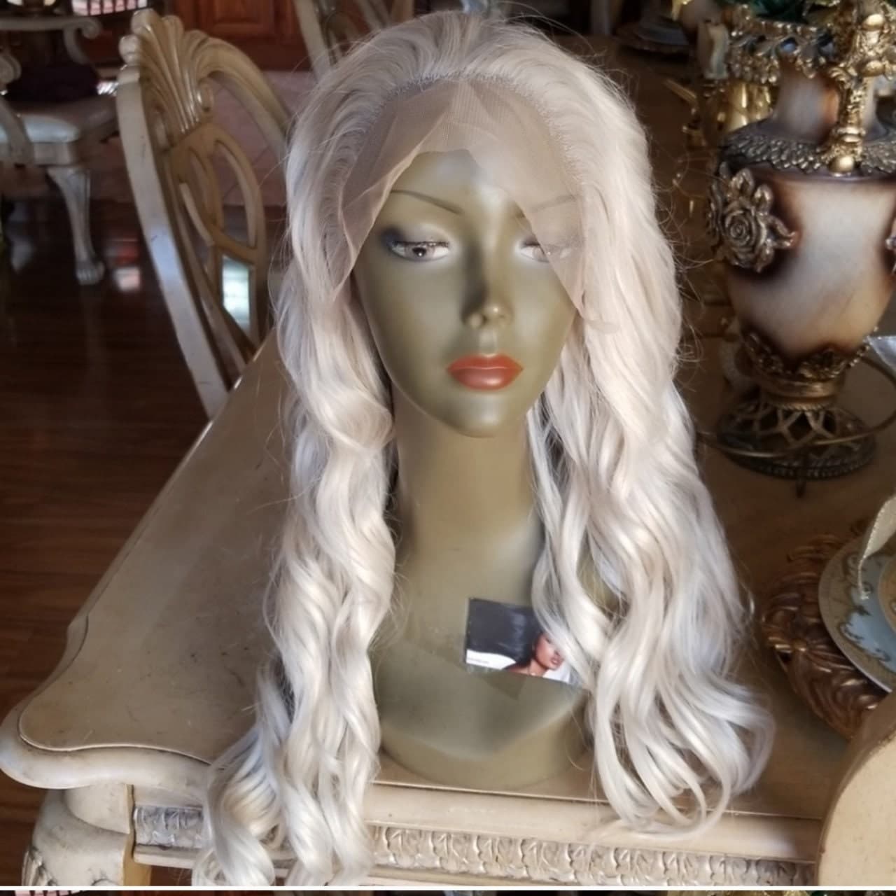 White Blonde//Icy// Lace Front Wig//Goddess//Wig//Ready to Ship//NWT//Human Hair//Synthetic Wig//Natural// Wavy//Stunning Wig//Beautiful// - White Blonde - Thumbnail 8
