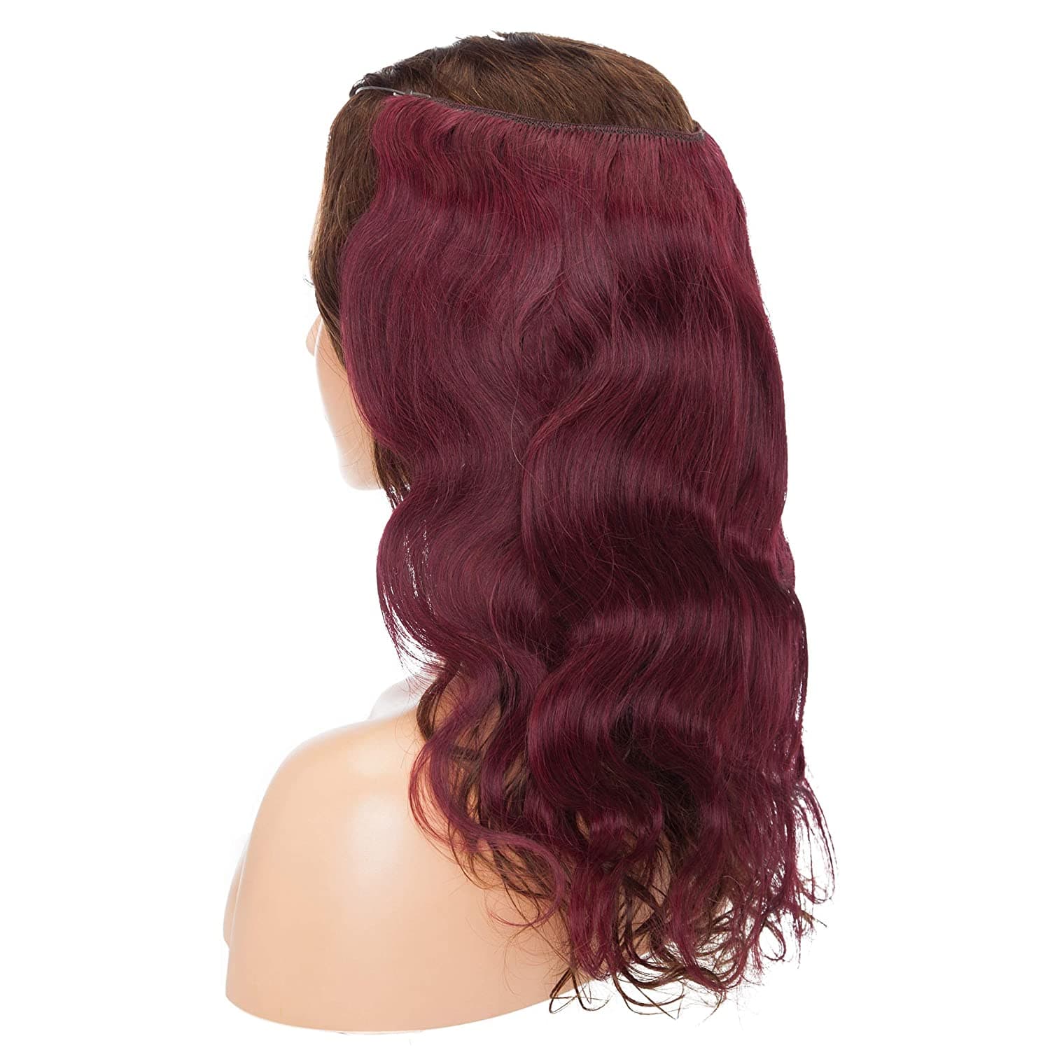 Burgundy Halos Hair Extensions Human Hair Wavy Secret Wire Hair Extensions 16" 60g Adjustable Fish Line Hair Extension with 2 Clips Remy Hair For Women #99J Wine Red - Thumbnail 3
