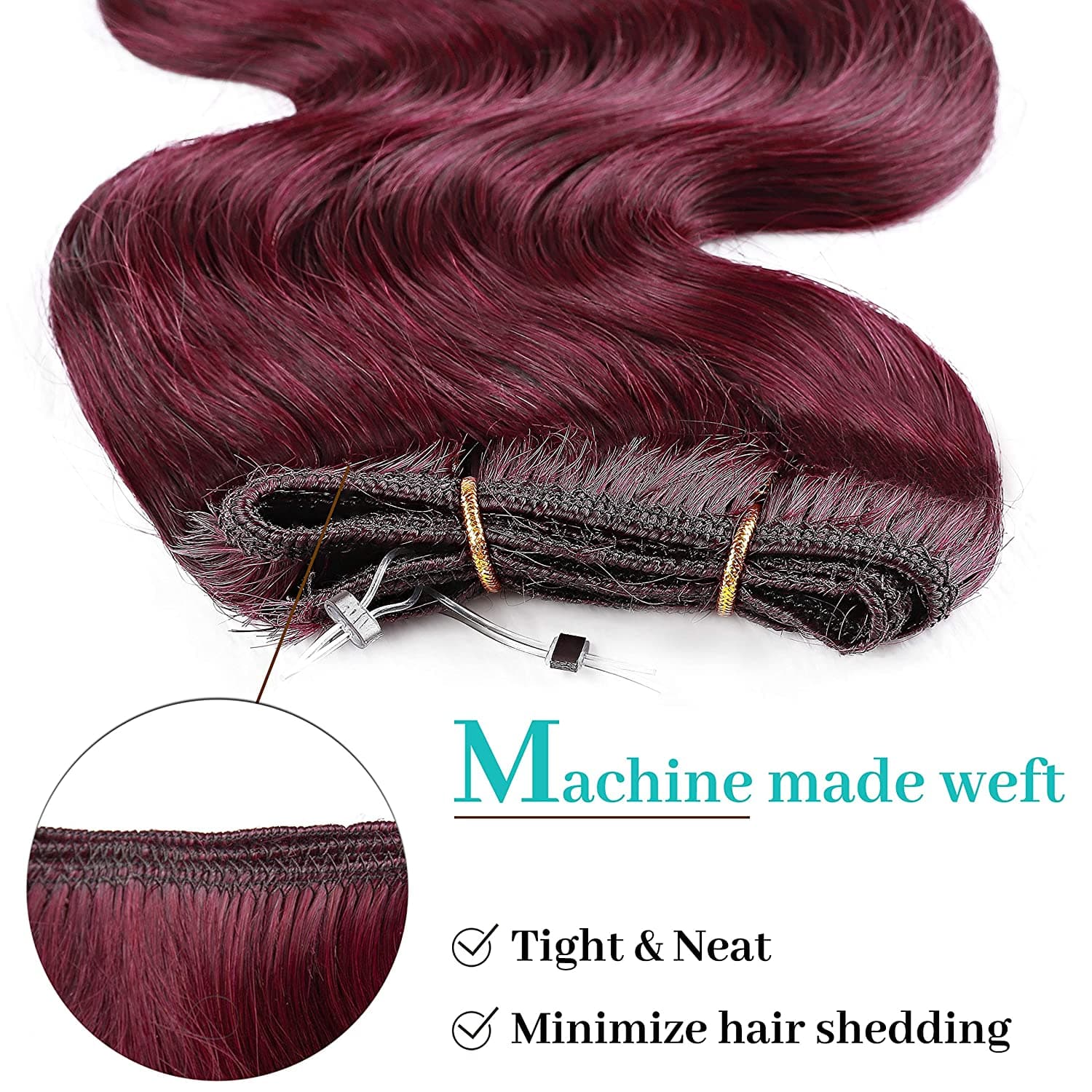 Burgundy Halos Hair Extensions Human Hair Wavy Secret Wire Hair Extensions 16" 60g Adjustable Fish Line Hair Extension with 2 Clips Remy Hair For Women #99J Wine Red - Thumbnail 2