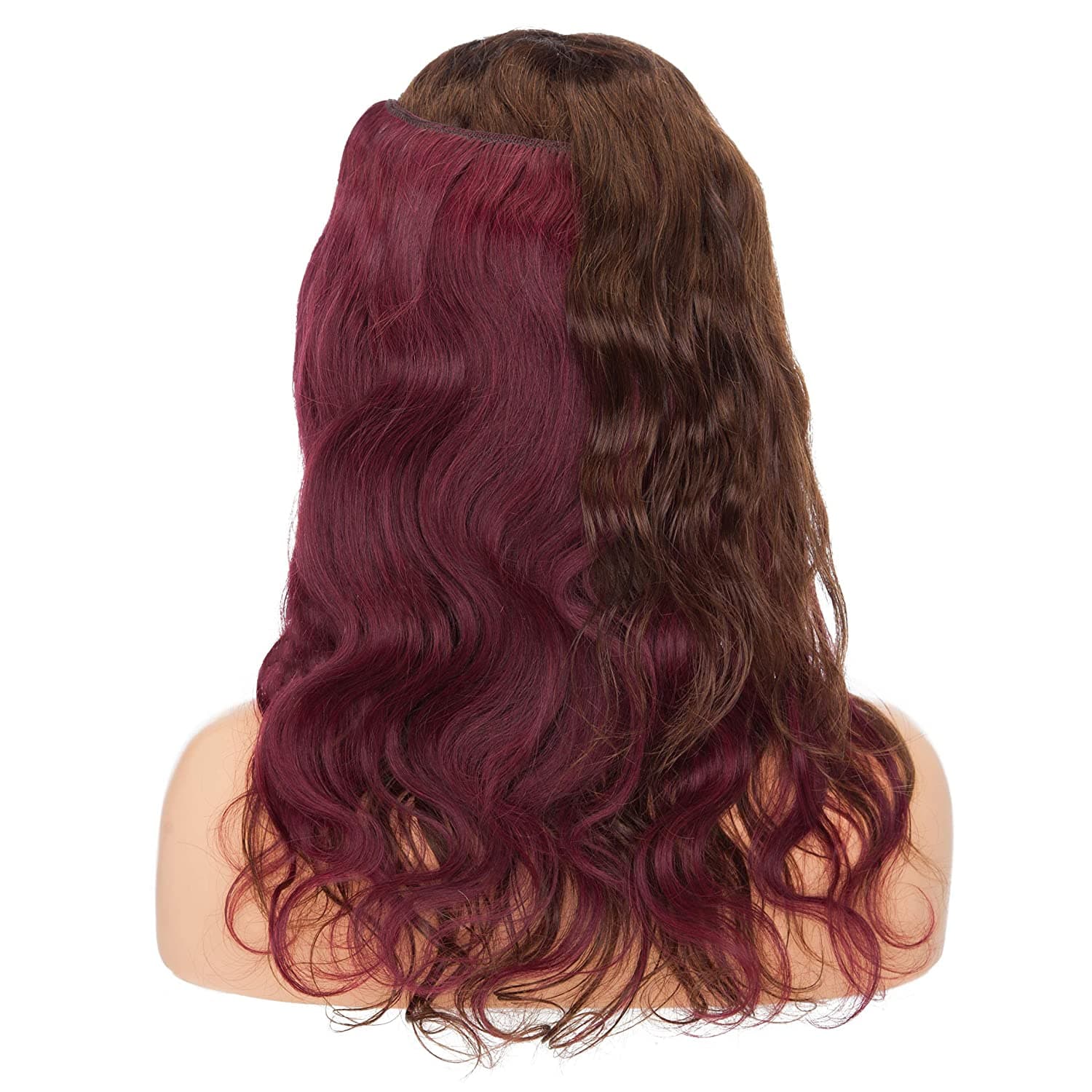 Burgundy Halos Hair Extensions Human Hair Wavy Secret Wire Hair Extensions 16" 60g Adjustable Fish Line Hair Extension with 2 Clips Remy Hair For Women #99J Wine Red - Thumbnail 4