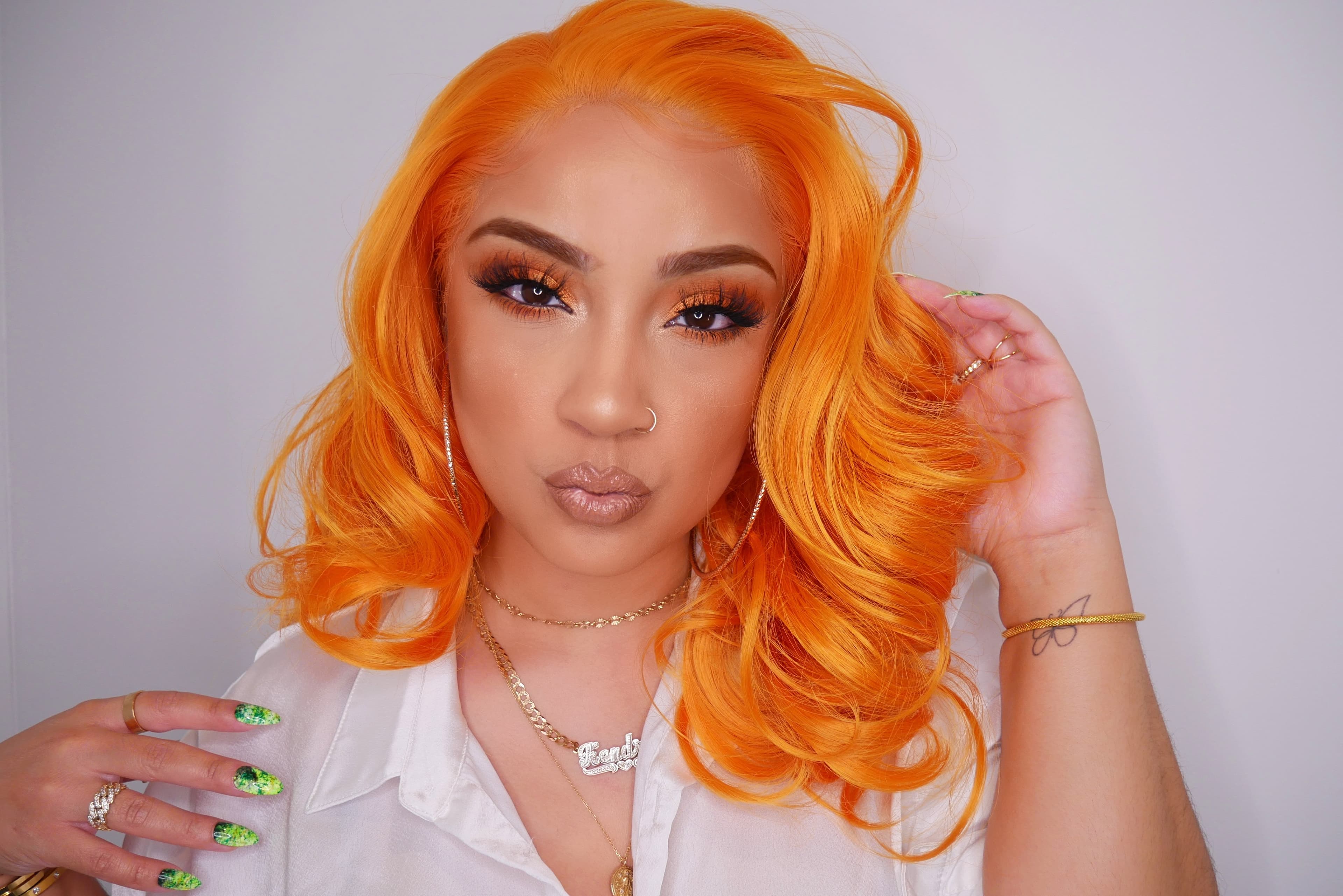 Orange / Beauty Waves//Bob//Lace Front Wig//Goddess//Beauty//Wig// - Orange - Thumbnail 4