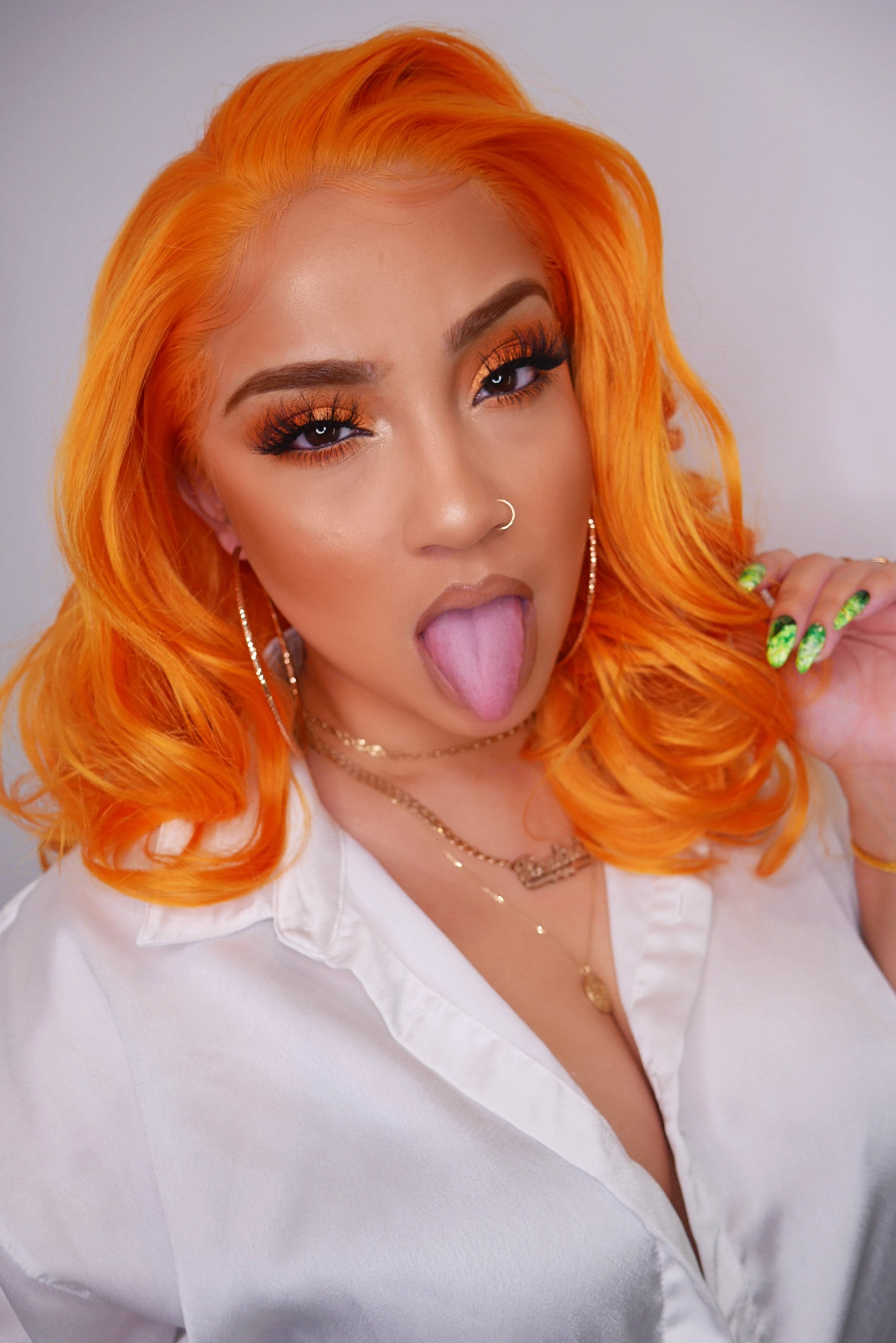 Orange / Beauty Waves//Bob//Lace Front Wig//Goddess//Beauty//Wig// - Orange - Thumbnail 5