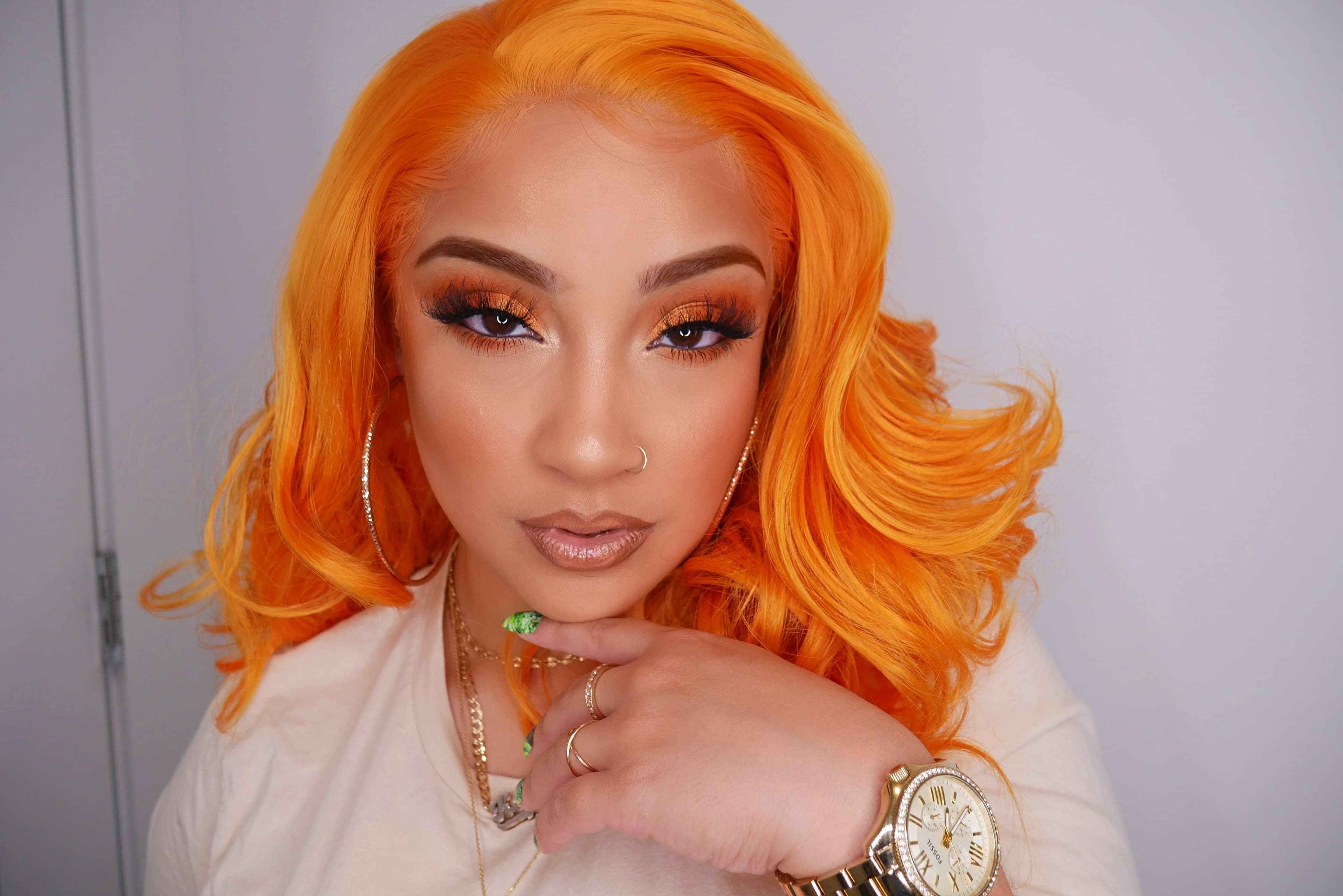 Orange / Beauty Waves//Bob//Lace Front Wig//Goddess//Beauty//Wig// - Orange - Thumbnail 2