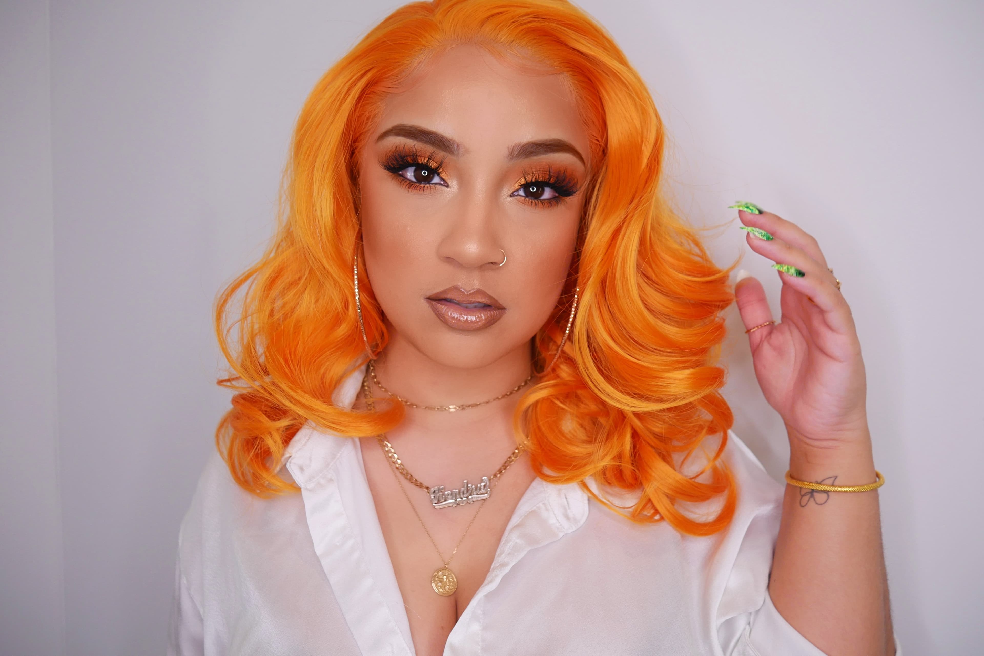 Orange / Beauty Waves//Bob//Lace Front Wig//Goddess//Beauty//Wig// - Orange - Thumbnail 3