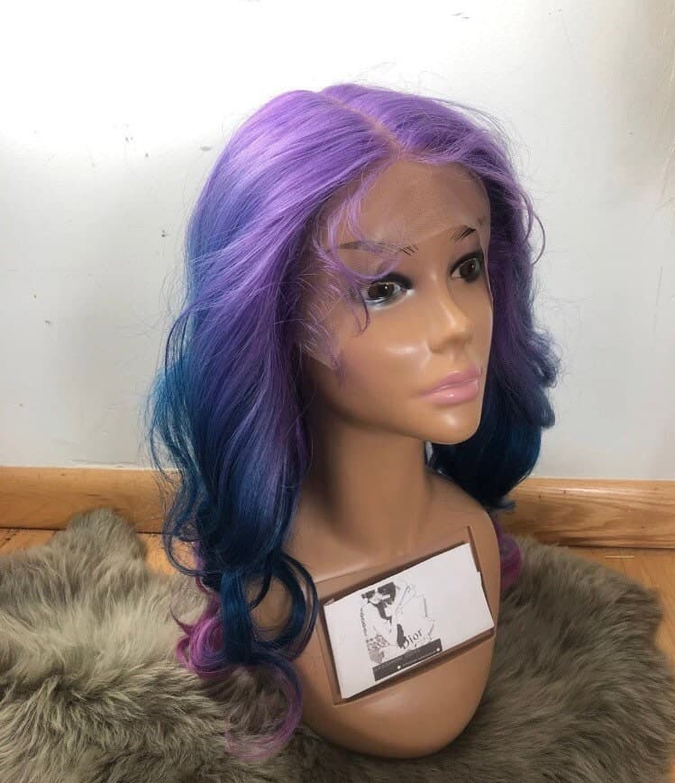 22” PURPLE tri ombre mermaid unicorn body wavy volume curly 5” part space Lace front wig *NEW* - Thumbnail 2