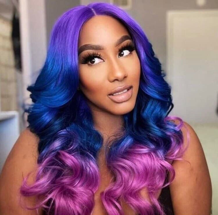 22” PURPLE tri ombre mermaid unicorn body wavy volume curly 5” part space Lace front wig *NEW* - Thumbnail 6