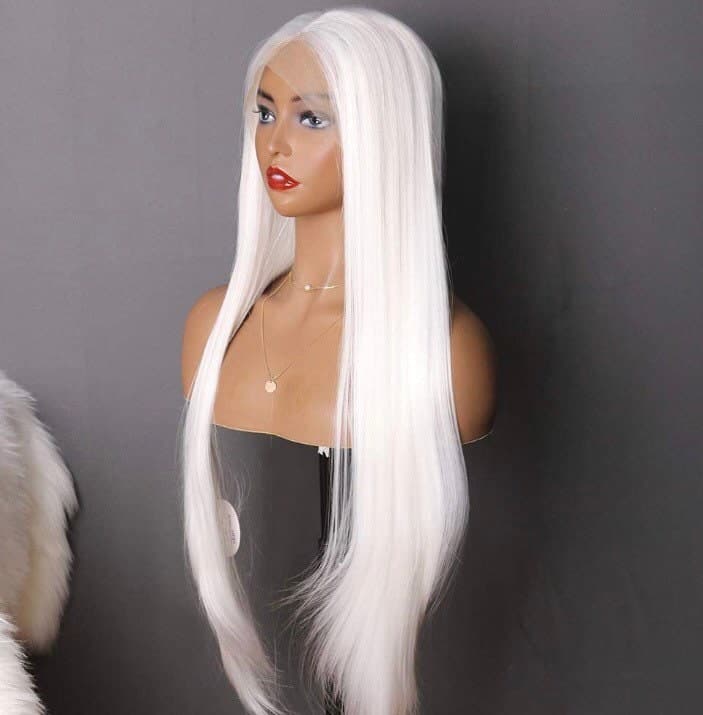 26” SNOW WHITE inches White long natural looking Straight LaceFront wig *NEW* - Thumbnail 2