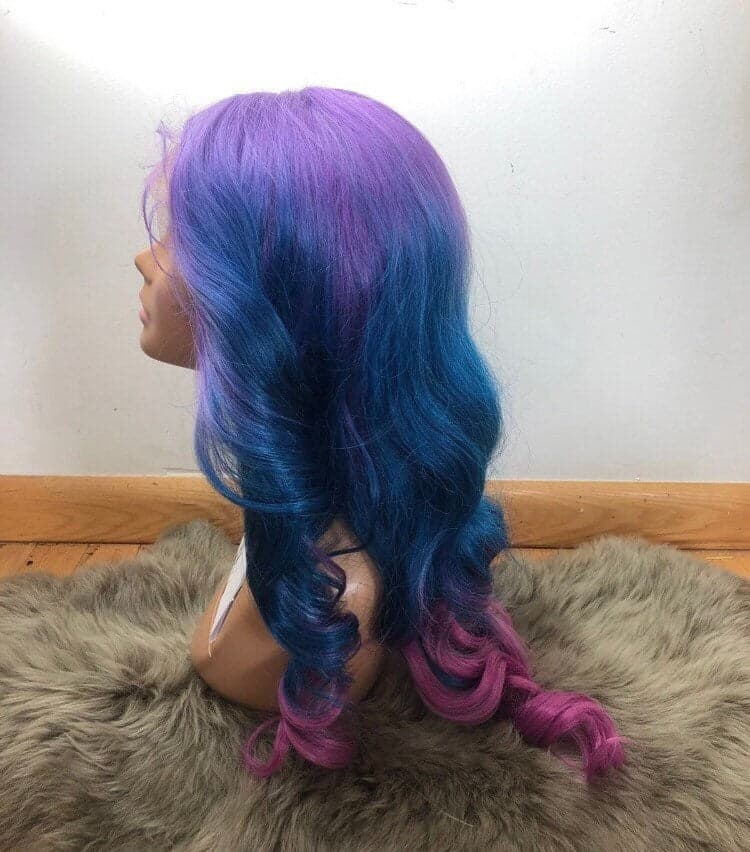22” PURPLE tri ombre mermaid unicorn body wavy volume curly 5” part space Lace front wig *NEW* - Thumbnail 8