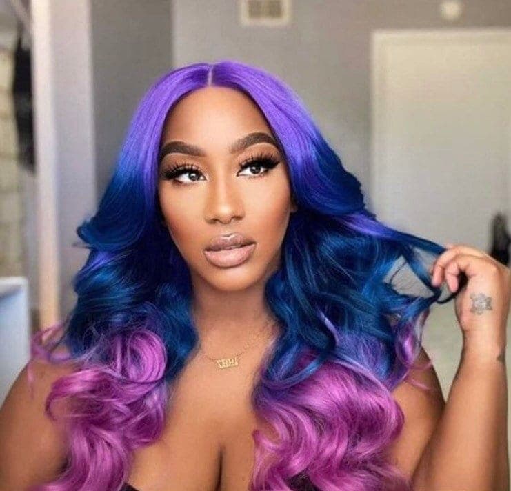 22” PURPLE tri ombre mermaid unicorn body wavy volume curly 5” part space Lace front wig *NEW* - Thumbnail 10