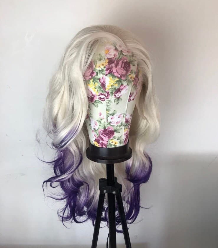 22” White Blonde & purple ombré body wavy lace front wig *NEW* - Thumbnail 2