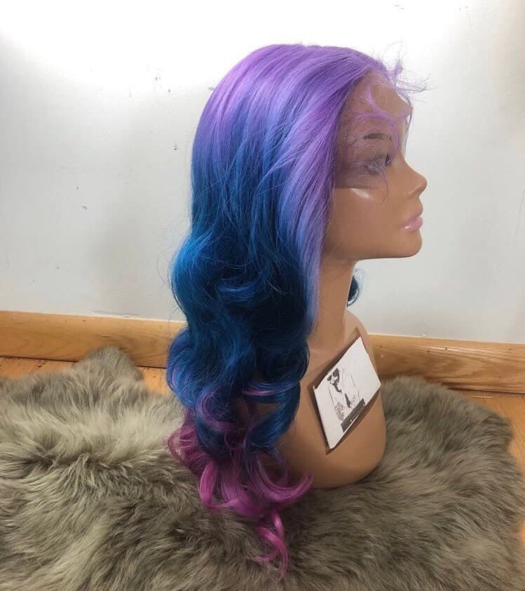 22” PURPLE tri ombre mermaid unicorn body wavy volume curly 5” part space Lace front wig *NEW* - Thumbnail 3