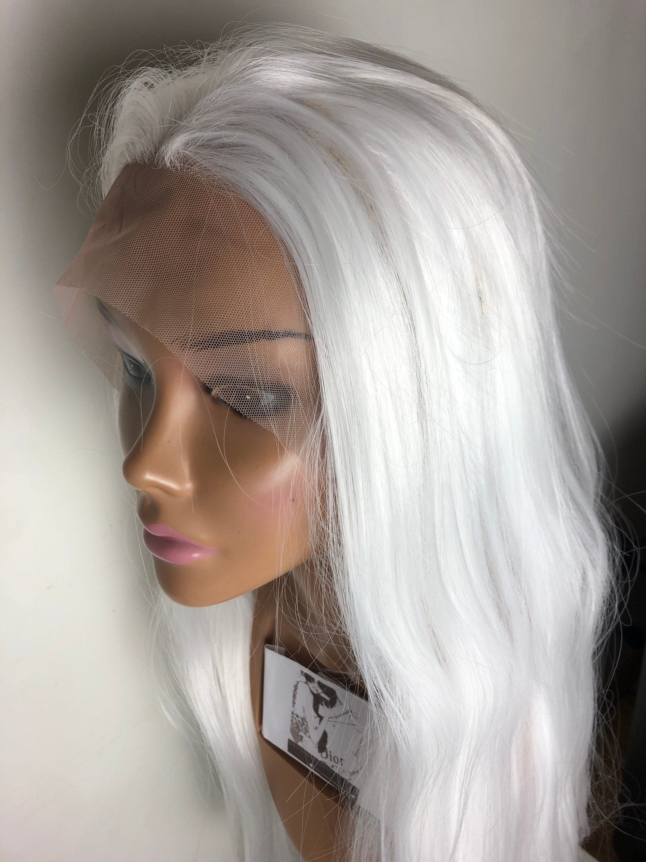 26” SNOW WHITE inches White long natural looking Straight LaceFront wig *NEW* - Thumbnail 6