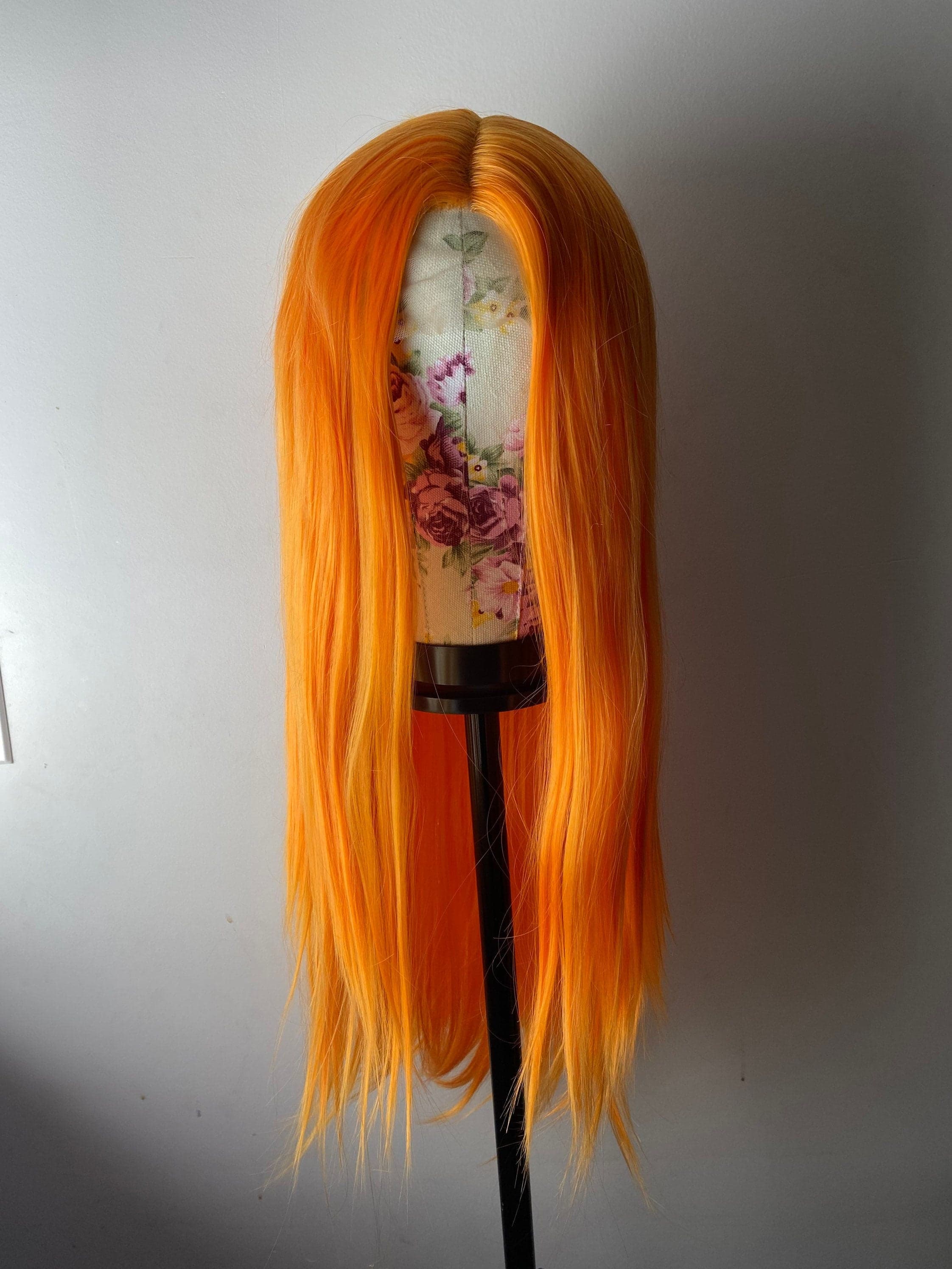 22” Orange straight Lace Front Wig *NEW* 6” Front part space - Thumbnail 2