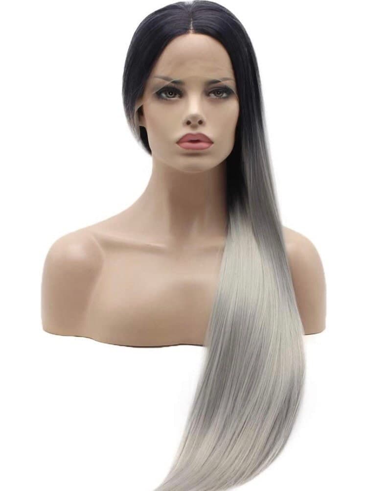 28” grey ombre straight long lace front wig *NEW* Arrives New - Thumbnail 4