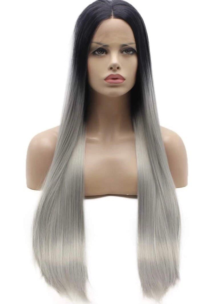 28” grey ombre straight long lace front wig *NEW* Arrives New - Thumbnail 2