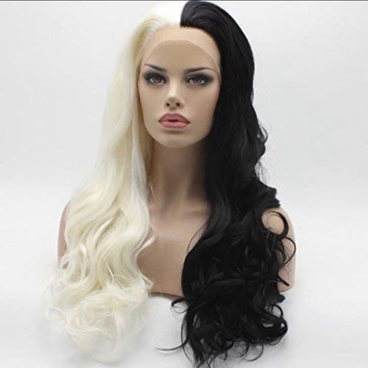 CRUELLA 22” Black & White split dye body wavy lace front wig -ARRIVES NEW Perfect for Cruella Deville costume - Thumbnail 9