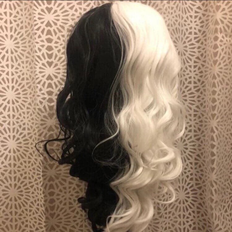 CRUELLA 22” Black & White split dye body wavy lace front wig -ARRIVES NEW Perfect for Cruella Deville costume - Thumbnail 6