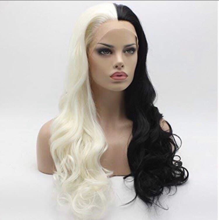 CRUELLA 22” Black & White split dye body wavy lace front wig -ARRIVES NEW Perfect for Cruella Deville costume - Thumbnail 10