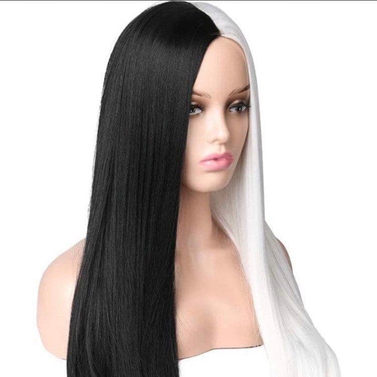 CRUELLA 22” Black & White split dye straight wig -ARRIVES NEW Perfect for Cruella Deville costume - Thumbnail 8
