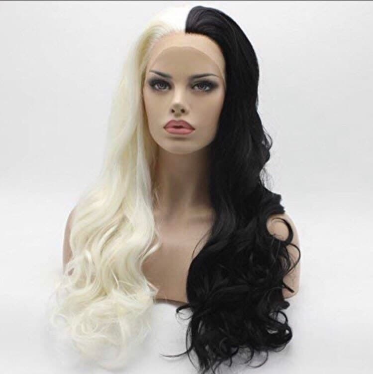 CRUELLA 22” Black & White split dye body wavy lace front wig -ARRIVES NEW Perfect for Cruella Deville costume - Thumbnail 4
