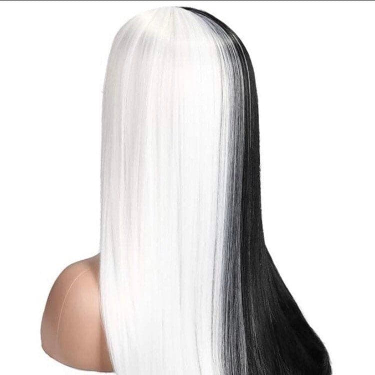 CRUELLA 22” Black & White split dye straight wig -ARRIVES NEW Perfect for Cruella Deville costume - Thumbnail 4