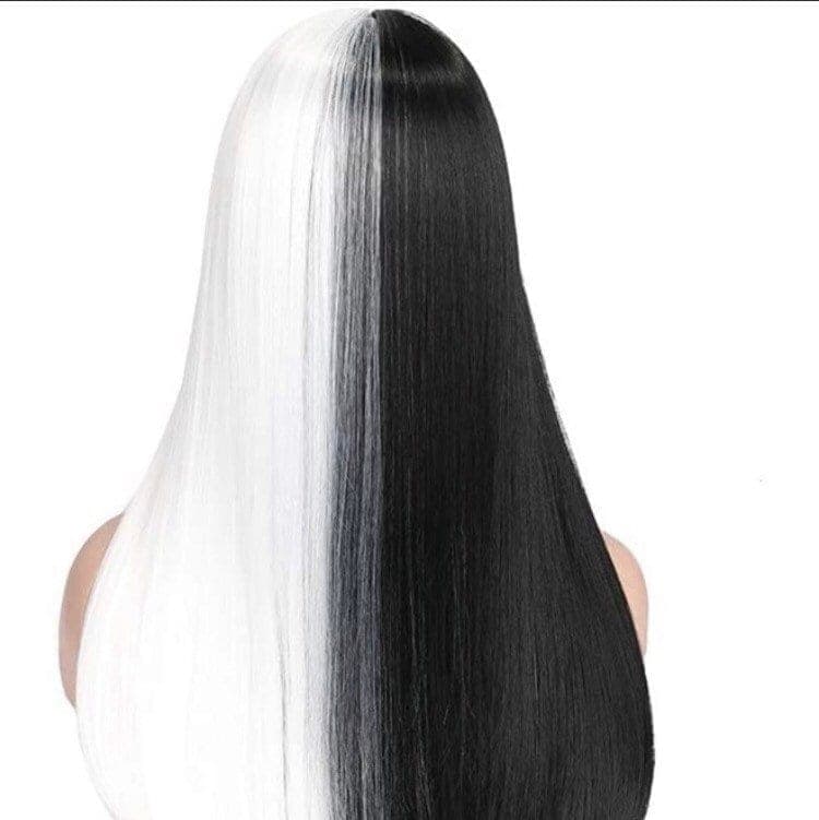 CRUELLA 22” Black & White split dye straight wig -ARRIVES NEW Perfect for Cruella Deville costume - Thumbnail 5