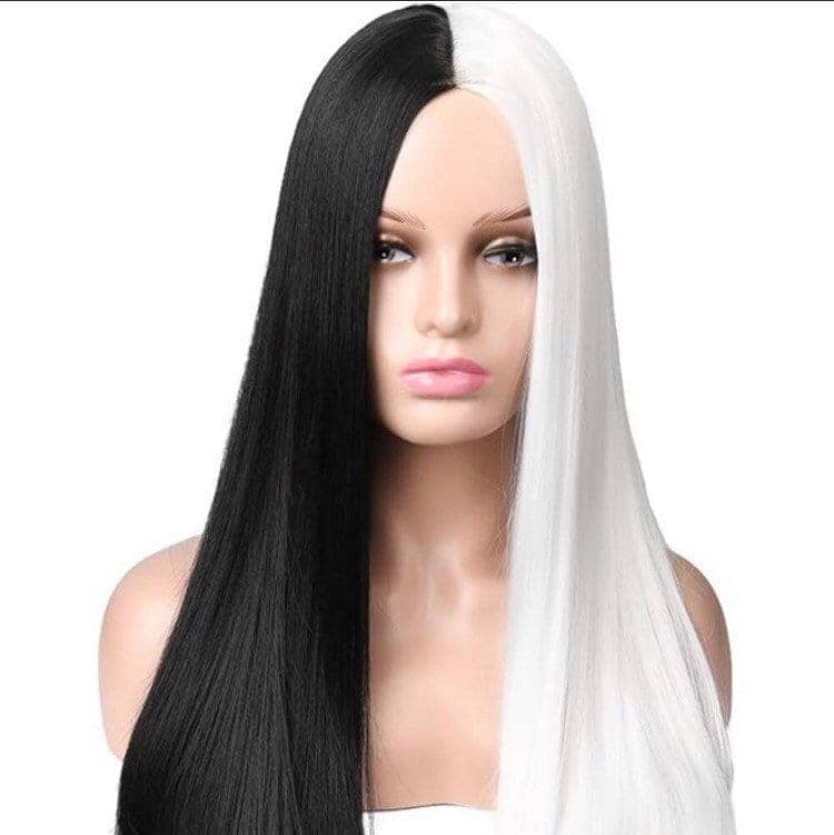 CRUELLA 22” Black & White split dye straight wig -ARRIVES NEW Perfect for Cruella Deville costume - Thumbnail 7